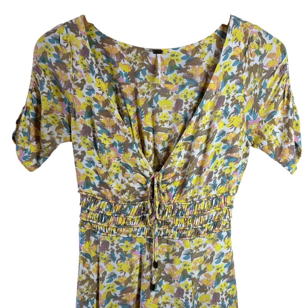 Free People Forget Me Not Floral Mini Dress Smocked Waist Boho Size 0 - Picture 4 of 8